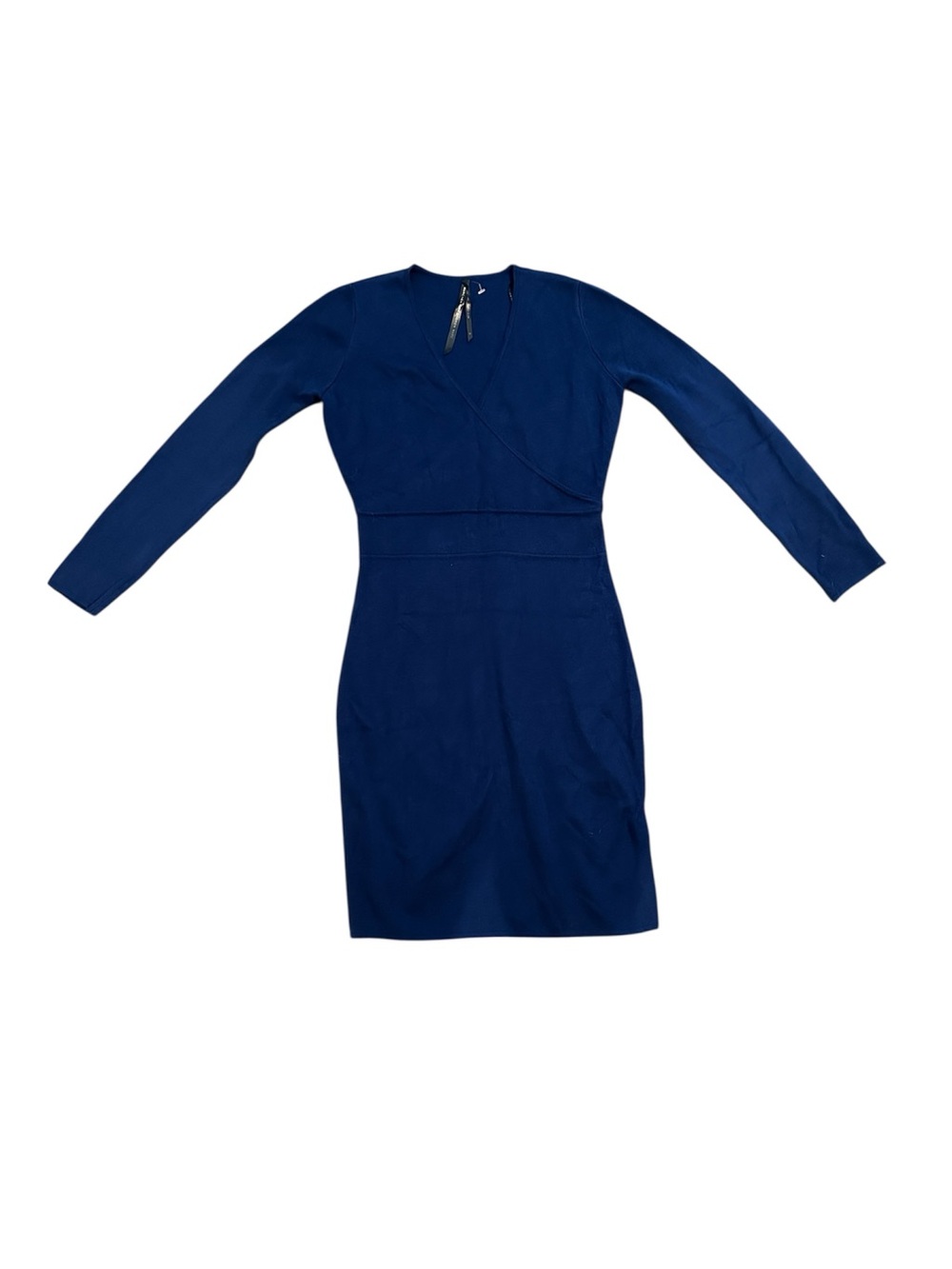 Andrew Marc Classic Navy Long-Sleeve Faux Wrap Knit Dress